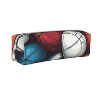 Football, Rugby and Volleyball Pencil Case Portable Cylindrical Pencil Pouch with Zipper Leather Cosmetic Pouch Bag