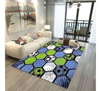 Football Rugs Boys Bedroom Living Room Rug Large 3D Graffiti Football Pattern Rug Blue Green Football Carpet Kids Teens Gaming Mat Washable Nursery Rug Runner Doormat (Green,120x160cm)
