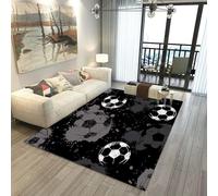 Football Rugs Boys Bedroom Living Room Rug Large 3D Graffiti Football Pattern Rug Blue Green Football Carpet Kids Teens Gaming Mat Washable Nursery Rug Runner Doormat (Black,100x120cm)