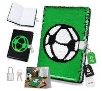 Football Sequin Diary Notebook Journal: Sequin Notebook Reversible Kid Football Pattern Notepad Lined Pages Diary for Girls Boys Sport present Secret Notebooks with Lock and Key