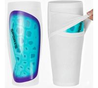 Football Shin Guards with Premium White Compression Sleeves - Blue & Purple Gradient Hex Design - Lightweight, Stay-Put Soccer Pads for Girls & Boys (Ideal for Youth/Teens)