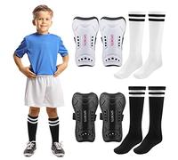 Football Shin Pads for 4-10 Years Old Boys and Girls with Long Football Socks, Football Equipment (2 Pairs Shin Pads and Socks)