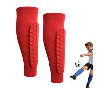 Football Shin Pads for Adults, Comfortable Compression Shin Guards with Padding, Lightweight & Long-Lasting for Football Training and Outdoor Sports for Boys Girls (Red,XS)