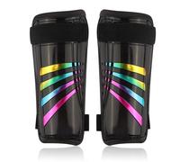 Football Shin Pads | Impact Protection Kids Shin Pads | Non Slip Double Adjustable Straps Soccer Shin Guards Boys Girls | Glitter Rainbow Shin Guards Kids 5-12 years (Black)