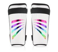 Football Shin Pads | Impact Protection Kids Shin Pads | Non Slip Double Adjustable Straps Soccer Shin Guards Boys Girls | Glitter Rainbow Shin Guards Kids 5-12 years (White)