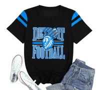 Football Shirt Women Game Day Shirts Football Team Fans Tee Lions Sports Jersey Tops, Black, XL