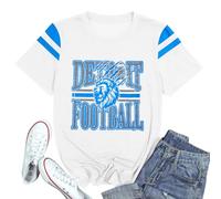 Football Shirt Women Game Day Shirts Football Team Fans Tee Lions Sports Jersey Tops, White, L