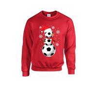 Football Snowman Santa Hat Jumper England Soccer Cute Christmas Things Outfit Elf Soccer Snowman Wearing Santa Hat Soccer Player Unisex Adult Kids Sweatshirt Red