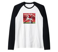 Football Soccer Player in RED Covering The Ball Comic Raglan Baseball Tee