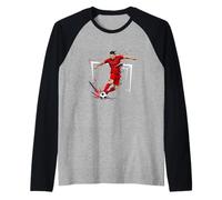 Football Soccer Player Kick IT in The Goal Comic Raglan Baseball Tee