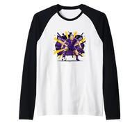 Football Soccer Ready to Strike Purple and Yellow Comic Raglan Baseball Tee