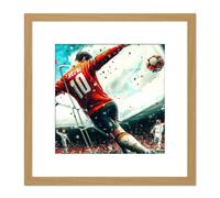 Football Soccer Striker Abstract Sport Painting Square Wooden Framed Wall Art Print Picture 8X8 Inch Artery8 Light Oak One Size
