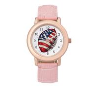 Football Soccer U.S.A. Flag Womens Leather Strap Elegant Lady Wrist Watches Casual Band Three-Hand Watch