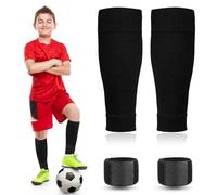 Football Sock Sleeves Kids Set, Soft Breathable Black Gain The Edge Sock Sleeves Multipurpose Sock Sleeve Football for 7-12 Age, with a Black Shin Pad Straps