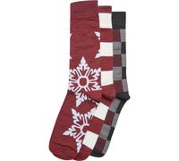Urban Classics Christmas Snowflakes Socks 3-Pack, Burgundy, 35-38