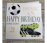 Football, Son 21st Large Birthday Card, Handmade by White Cotton Cards XN71-21