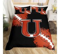 Football Sports Games Competition Bedding Set Super King Size,Chic Fashion Initial U Duvet Cover for Teens Adults,Boys Rugby Comforter Cover(Not Comforter) Decorative Room with 2 Pillowcases