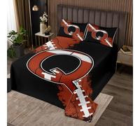 Football Sports Games Competition Bedspread Quilt Chic Fashion Initial Q Bedding Coverlet Set Boys Rugby Quilt Set for All Season Oversize for Adult Men Women,King