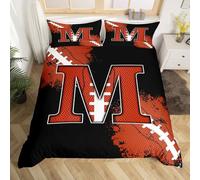 Football Sports Games Competition Duvet Cover Set Super King,Chic Fashion Initial M Comforter Cover with 2 Pillowcases,Boys Rugby Microfiber Comforter Cover for Adult Women,Comforter Not Included