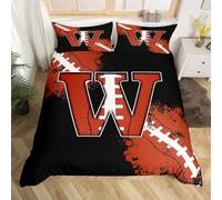 Football Sports Games Competition Duvet Cover Set Super King,Chic Fashion Initial W Comforter Cover with 2 Pillowcases,Boys Rugby Microfiber Comforter Cover for Adult Women,Comforter Not Included