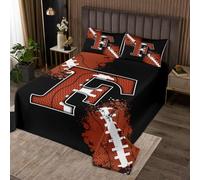 Football Sports Games Competition King Coverlet Set Chic Fashion Initial F Quilted 3 Pcs with 2 Pillow Shams Boys Rugby Bedding Quilt for Decoration,Microfiber Breathable