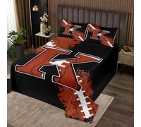Football Sports Games Competition King Coverlet Set Chic Fashion Initial K Quilted 3 Pcs with 2 Pillow Shams Boys Rugby Bedding Quilt for Decoration,Microfiber Breathable