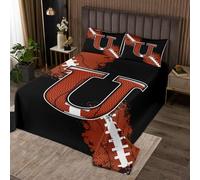 Football Sports Games Competition King Coverlet Set Chic Fashion Initial U Quilted 3 Pcs with 2 Pillow Shams Boys Rugby Bedding Quilt for Decoration,Microfiber Breathable
