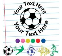 Football Stamp - Personalise Online. Self-inking, Reinkable, Quality Custom Stamper, 22mm Image. Choice of 5 Fonts, 5 Images and 8 Ink Colours (Inc. Gold)