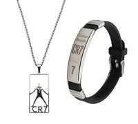 Football Star Bracelet Pendant Necklace Set Adjustable Silicone Football Bracelet and Stainless Steel Necklace for Men and Women Football Gifts for Boys Football Match Jewelry Gift for Football Fans