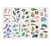 Football Stickers Temporary Tattoos for Boys, 10 Sheet Transfer Tattoos for Kids, Adults, Fans - Waterproof Stick-on for World Cup, European Cup, Party Bags