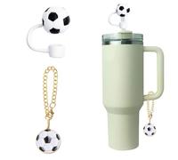 Football Straw Cover Cap for Tumbler Cup Accessories for Football Mad Crazy Straw Topper Tumbler Cup Charm for Cup Tumber Coffee Tea Cup Charms Accessories Cup Decorations for Tumbler 2pcs