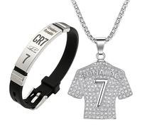 Football Stuff, CR7 Football Star Bracelet and Pendant Necklace Set for Boys, Football Gifts for Teenage Boys, Stylish Football Accessories for Young Fans, Titanium Steel Necklace and Bracelet Combo