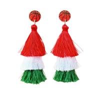 Football Tassel Drop Earring Red Blue White Layered Soccer Statement Earrings World Cup Game Day Jewelry, Zinc Cotton, No Gemstone