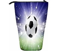 Football Telescopic Pencil Stationery Case Pens Storage Box with Zipper Closure for Women Men Boys Girls Stadium Arena Sports Spotted Light Grass Game Field Ground Shiny Land