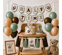 Football Theme 1/2 Birthday Decorations for Boys-Banner, Hat & Balloons | 6-Month-Old Boy Party Supplies with Pre-Strung HALF TIME Felt Banner, High Chair Banner, Hat, Cake Topper and Balloons