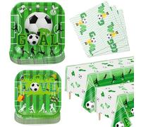 Football Theme Party Supplies Serve 40 - 122Pcs Plates Napkins Tablecloth Set for Kids Football Themed Birthday Party Decorations Supplies