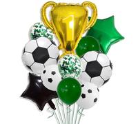 Football Themed Birthday Banner, 11 Pcs Football Balloons Birthday Party Decorations Large Trophy Gold Foil Soccer Balloons Kids Boys