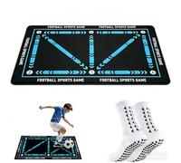 Football Training Mat with App - Soccer Mastery Skills Mat 8O x 5Om- Dribble, Ball Control & Stress Relief Footstep, Birthday Gift for Boys, Kids, Him & Her (Mat + Socks Blue)