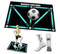 Football Training Mat with Grip Socks Kids Football Skills Dribble Ball Close Control Pad Girls Boys Soccer Rug Footwork Accuracy Practice in House 90 * 60cm Non Slip Rubber Back Footballer Gifts