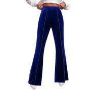 Football Trousers Black Women's Flare Velvet Trousers for Women, High Waist, Wide Leg, Stretch, Elastic Waist, Dress Trousers, Trousers with Front Seam, Checked Trousers, Women, Black, Red, blue, L