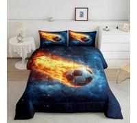 Football Twin Bedding Set,Kids Sport Soccer Lover Comforter Set Reversible Bed Set Boys Men,Realistic 3D Football Flames 2 Pieces Quilt Set,Abstract Retro Tie Dye Duvet Insert,1 Pillow Case
