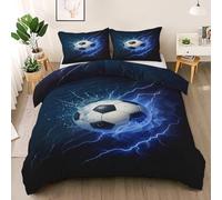 Football Ultra Soft Duvet Cover Double Size, Electric Light Flame Bedding Set, Durable & Breathable Science Fiction Comforter Cover Set, Soccer Ball Sport All Season Comfort Quilt Bedding Cover