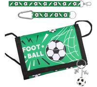 Football Velcro Wallet Kids Trifold Coin Holder with Zipper, Soccer Kids Wallet for Boys and Girls, with 3 Lanyards and Key Ring, Cartoon Purse for Children Birthday Gifts