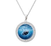 Football Vibrant Blue Ocean Water Diamond Necklace for Women Cute Alloy Pendants Necklace Jewelry Gift