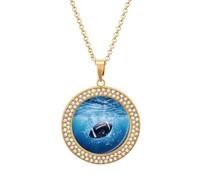 Football Vibrant Blue Ocean Water Diamond Necklace for Women Cute Alloy Pendants Necklace Jewelry Gift
