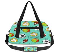 Football Volleyball Rugby Kids Overnight Duffle Bags for Girls Boys, Sport Balls Lightweight Sports Gym Bag for Kids，Small Overnight Weekender Carry on Travel Bags Dance Bag, Football Volleyball