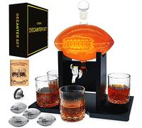Football Whiskey Decanter Set,47oz Whiskey Decanter Sets for Men with Spout, 4 Football Chiller&4 Glasses,Tequila Alcohol Whiskey Set Birthday Boutbon Gifts for Men Dad Him Boyfriend Brother Husband