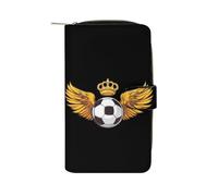 Football with Wings King PU Leather Wallet Cloth with 12 Card Holder Handbag Long Clutch for Men Women