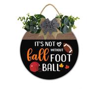 Football Wreath Sign It is Not Fall Without Football Hanging Sign Football Theme Wooden Front Door Hanger for Harvest Thanksgiving Porch Indoor Outdoor Home Decorations 28x28 CM