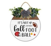 Football Wreath Sign It is Not Fall Without Football Hanging Sign Football Theme Wooden Front Door Hanger for Harvest Thanksgiving Porch Indoor Outdoor Home Decorations 28x28 CM